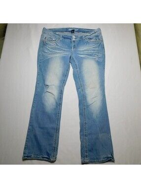 Series 31 Distressed Bootcut Jeans Womens Size 16 Light Wash Thick Stitch Rhines